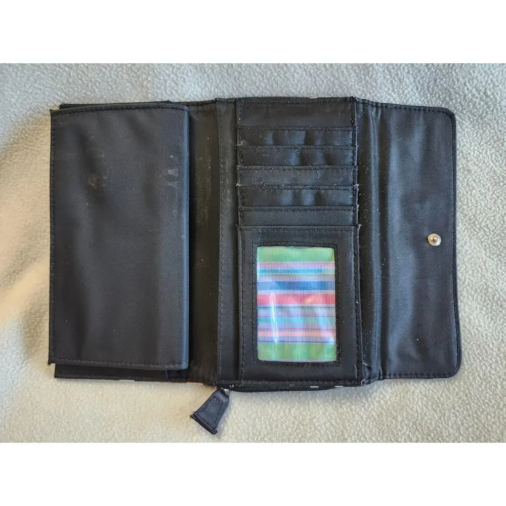 Vintage Kate Spade Wallet Zip Around Stripped Classic Black White Brown